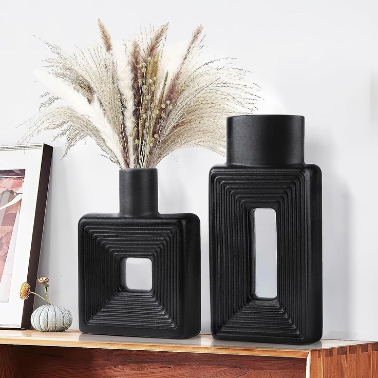 2Pcs Resin Square Decorative Vase Set