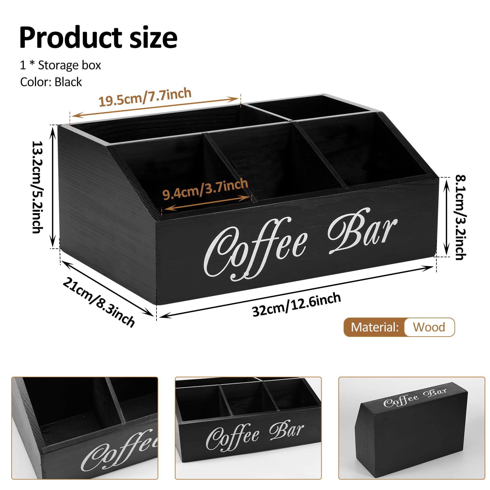 5-Compartment Wooden Coffee Station Organizer