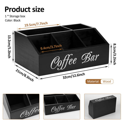 5-Compartment Wooden Coffee Station Organizer