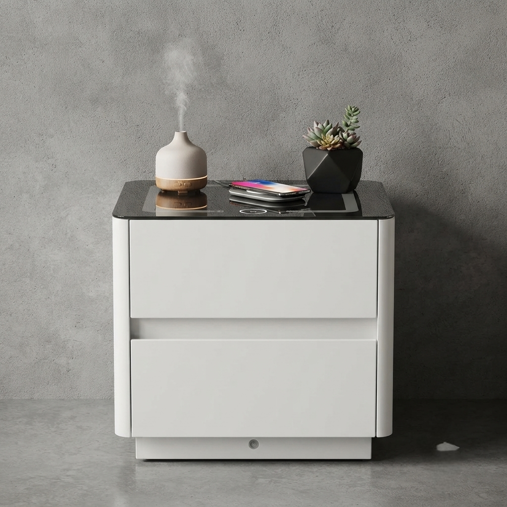 Smart Two Drawer Nightstand with Charging Features BS 10