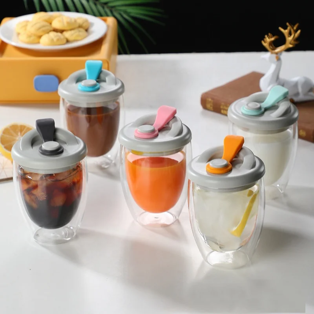 Double Wall Glass Cup With Airtight Lid