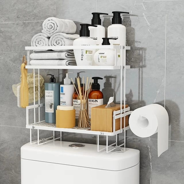 Double Layer Toilet Rack With Tissue Holder