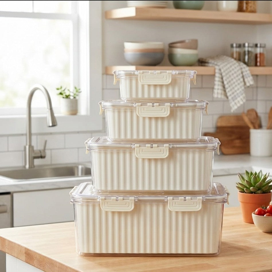 4pcs Food Grade Fridge and Freezer Fresh Storage Container Set