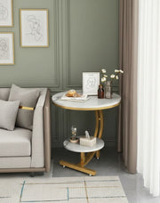 Double layer MDF bedside cabinet with marble effect finish and modern design