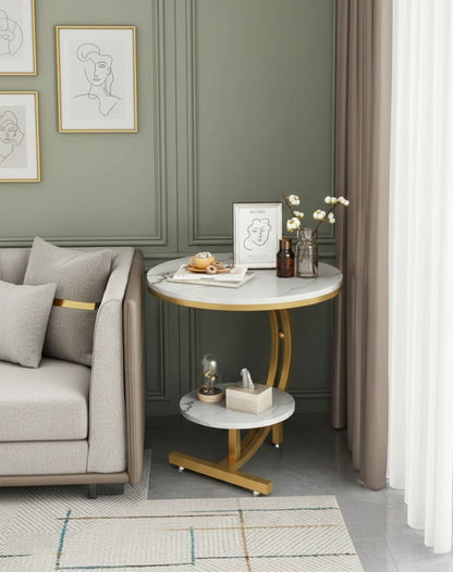 Double layer MDF bedside cabinet with marble effect finish and modern design