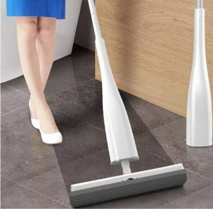 Self squeezing sponge roller mop with absorbent sponge head