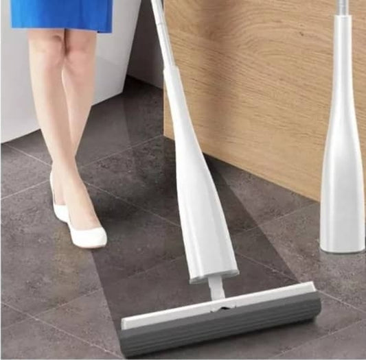 Self squeezing sponge roller mop with absorbent sponge head