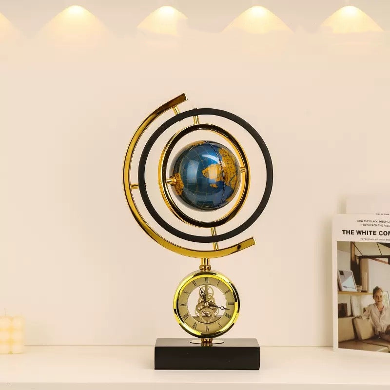 Gold Clock Globe with Marble Base