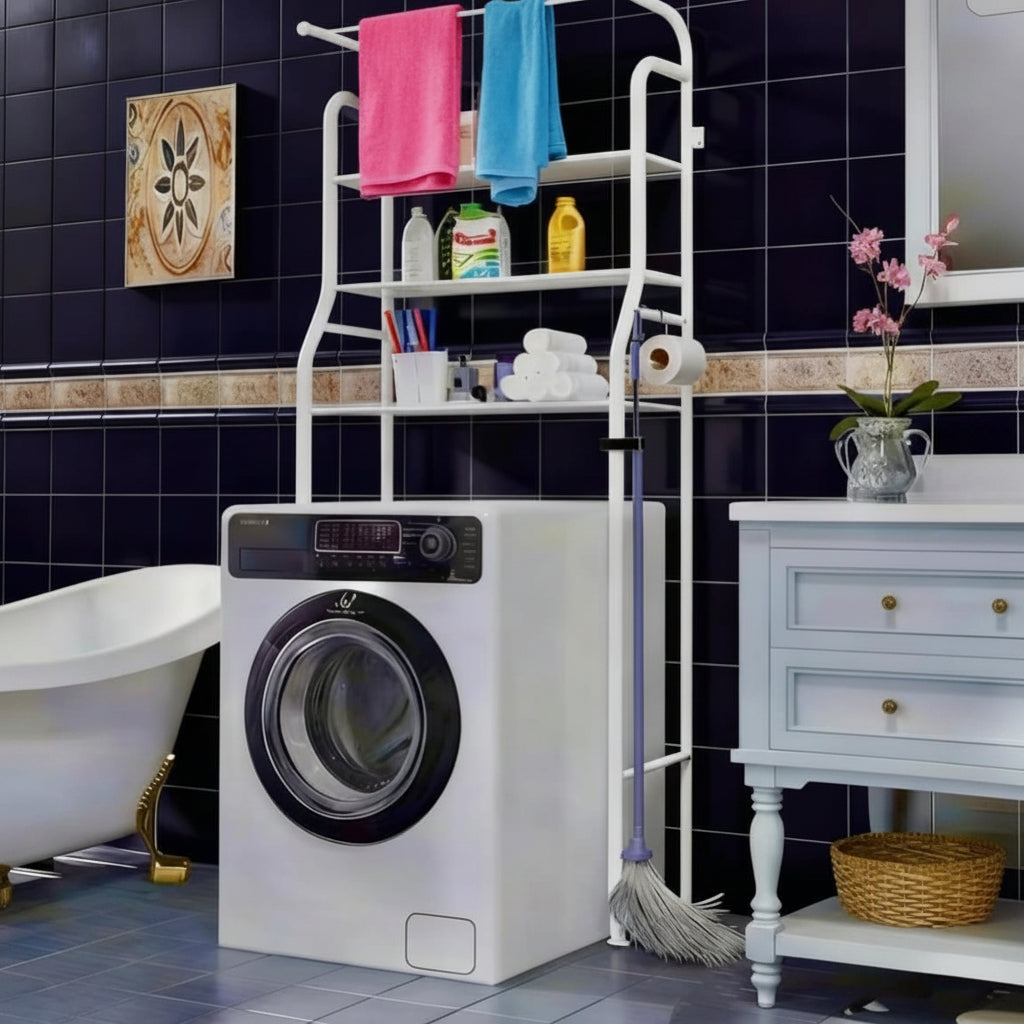 High quality washing machine organizer stand for space saving laundry storage and household organization.
