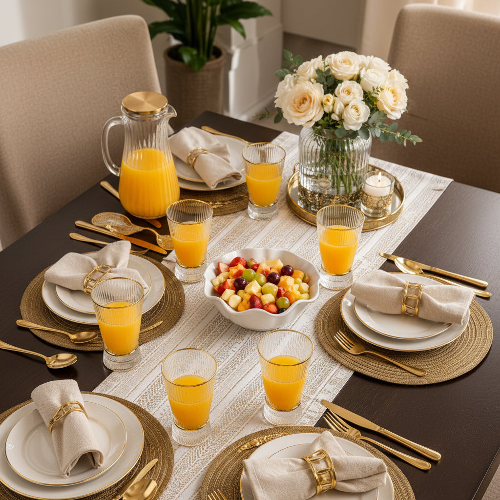 Ribbed Juice Glasses with Gold Ring 6 Piece Set