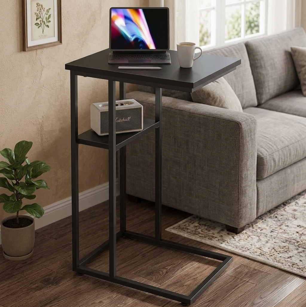 Black 2-layer metallic side table for bedside or living room use