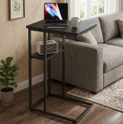 Black 2-layer metallic side table for bedside or living room use