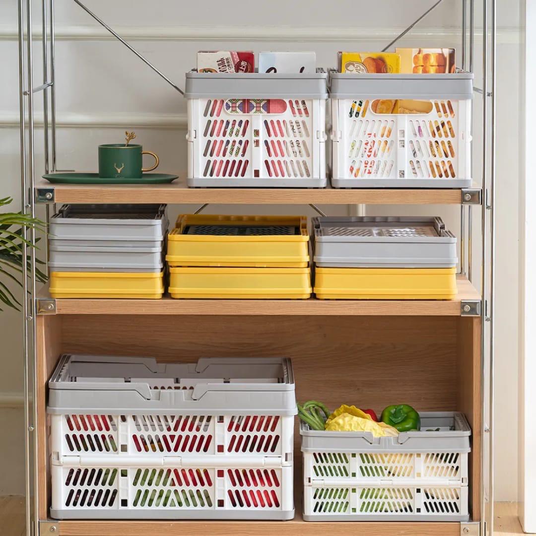 Foldable Collapsible Stackable Basket with Handles