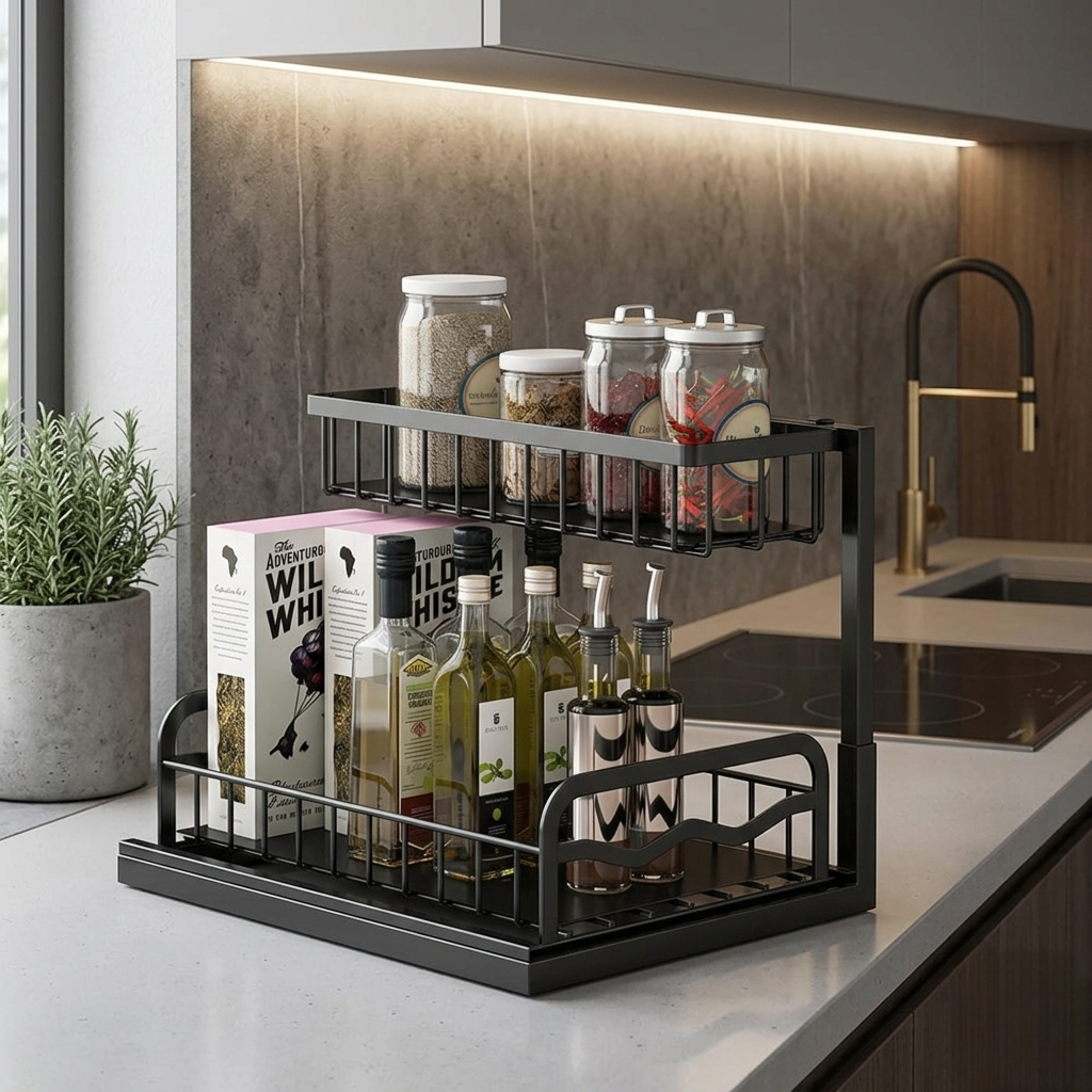 2 Tier Cabinet Spice Rack Organizer