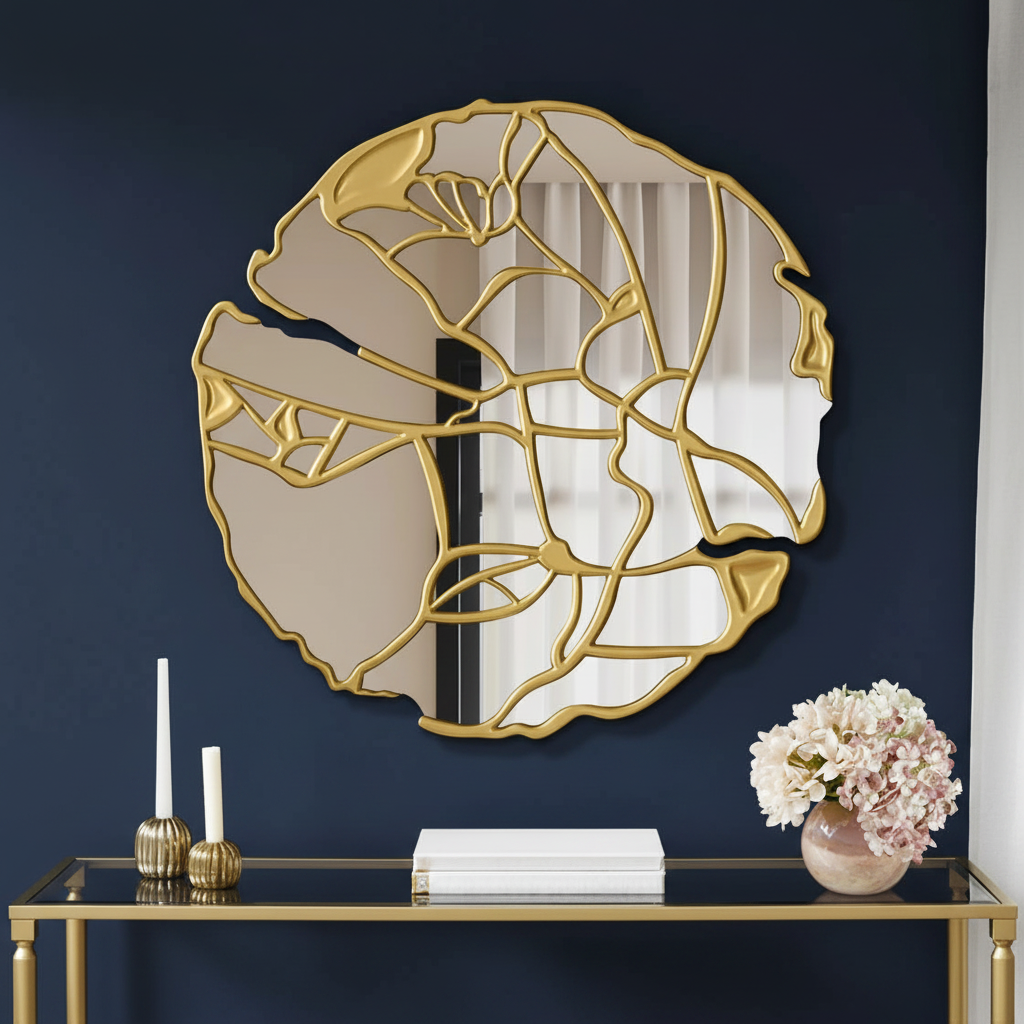 85cm Gold Abstract Wall Mirror