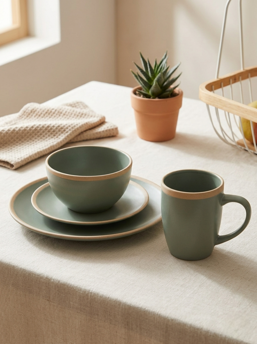 24-Piece ceramic dinner set with plates bowls cups and side plates