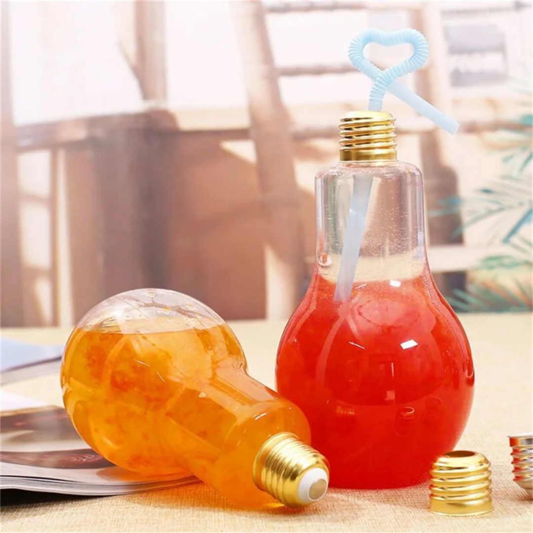 Bulb Shaped Glass Cups With Straw