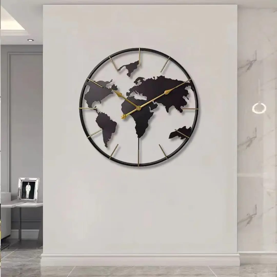 60cm Metal World Map Wall Clock