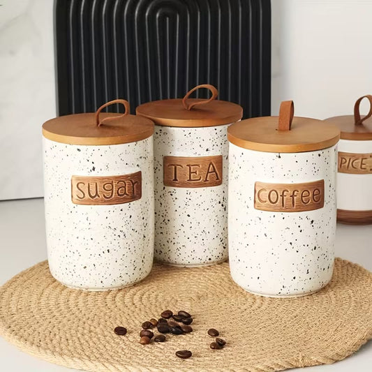 800 ml ceramic coffee bean container with sealed lid and white and black dot design for kitchen storage.