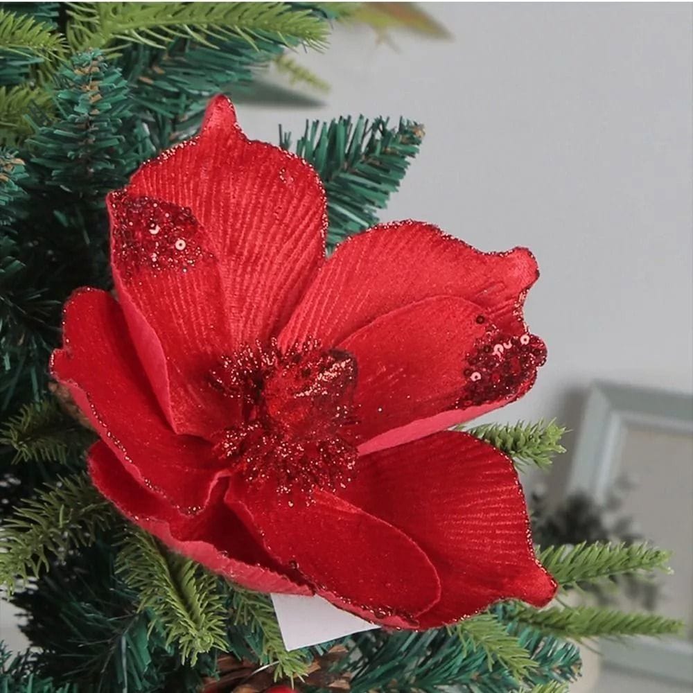 Red Artificial Christmas Flower Pendant