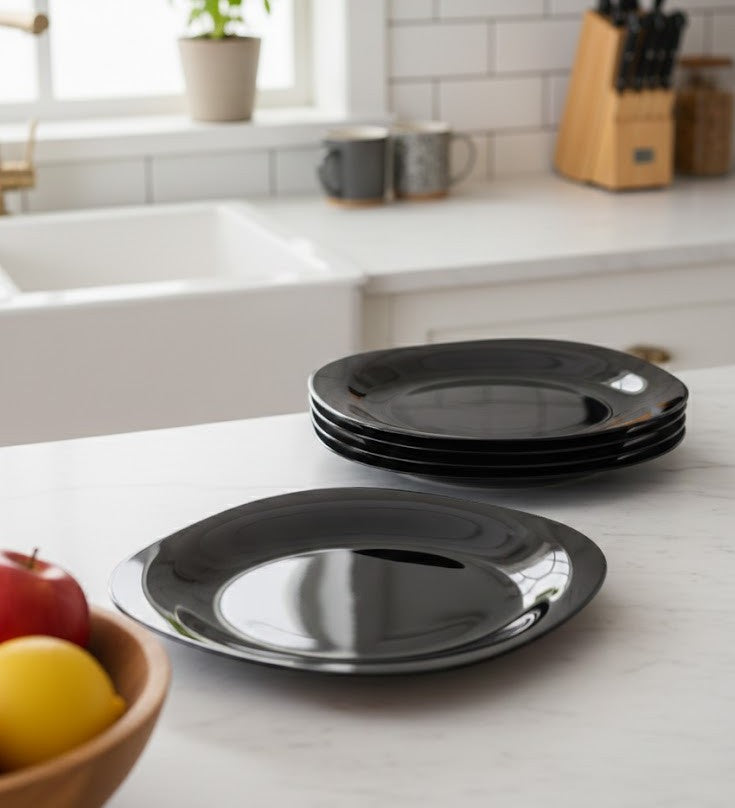 10 inch black ceramic square coupé plate for modern dining table setting