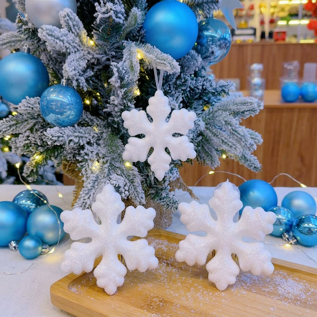 15cm 3Pcs White Glitter Snowflake Christmas Ornaments