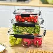 Set of three transparent acrylic food storage containers with black lid handles