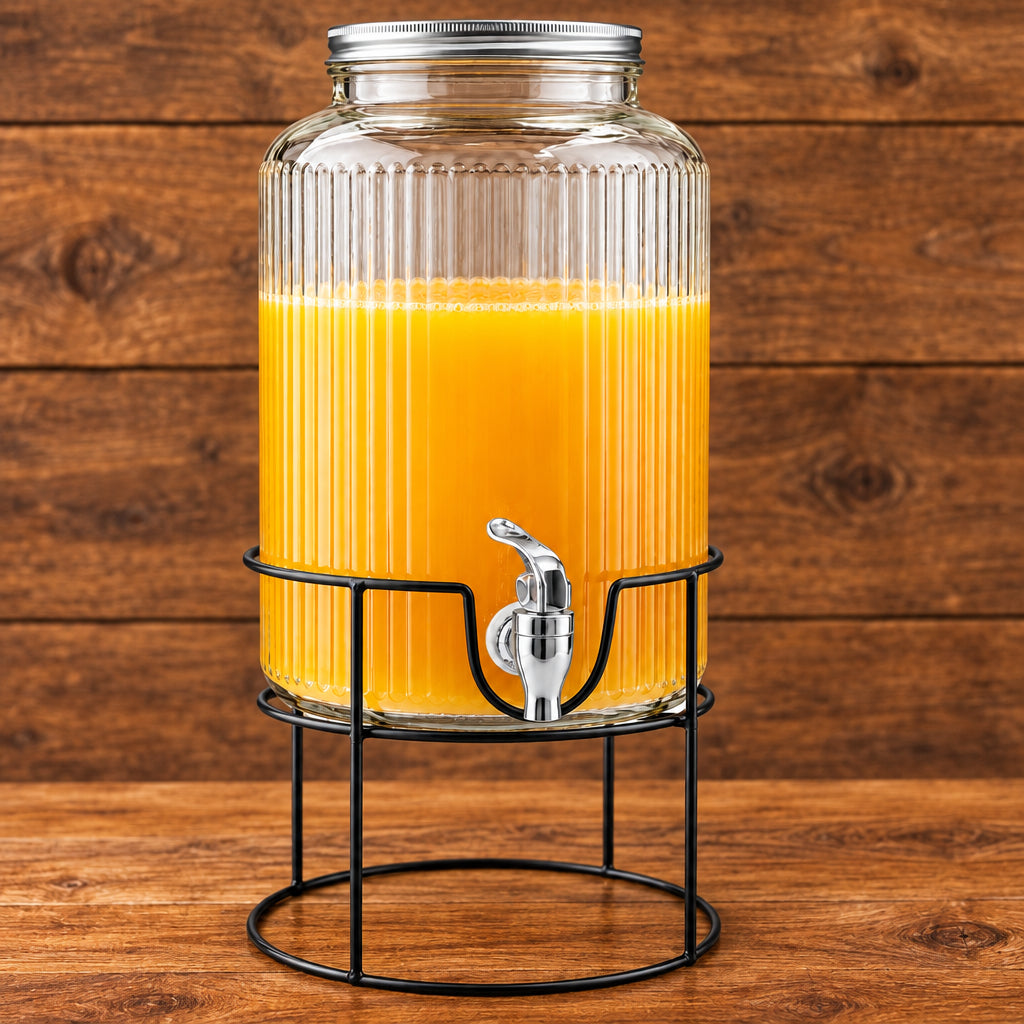 8 Litre Glass Juice Dispenser with Metal Stand