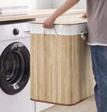 3-grid foldable bamboo laundry basket