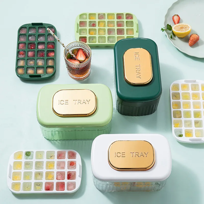 Multilayer 48-Grid Ice Cube Tray Box with Top Press Cover & Shovel