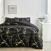 Black luxury marble printed 3-piece duvet cover set with gold foil texture and zipper closure