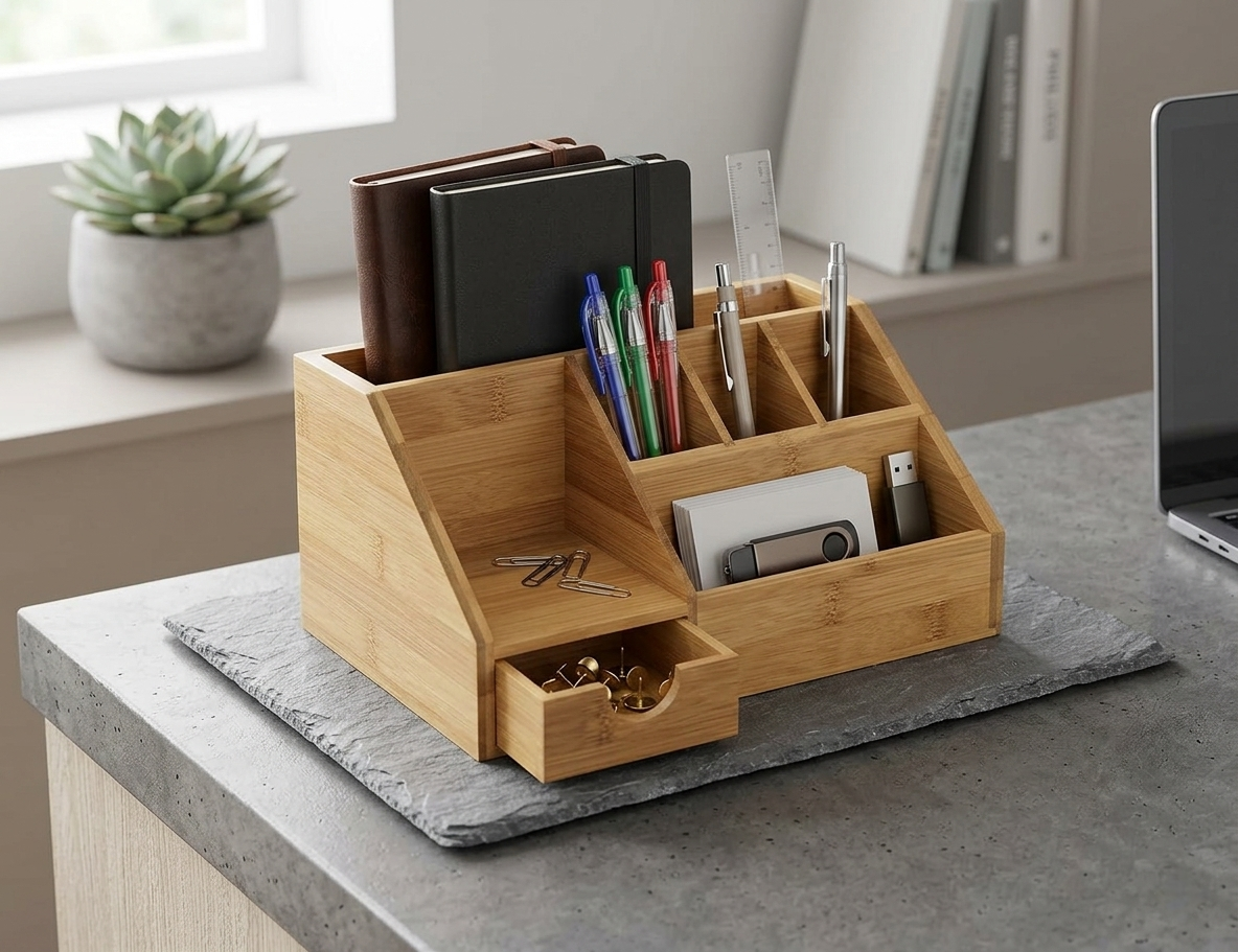 Wooden Bamboo Desk Organizer