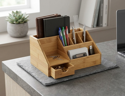 Wooden Bamboo Desk Organizer