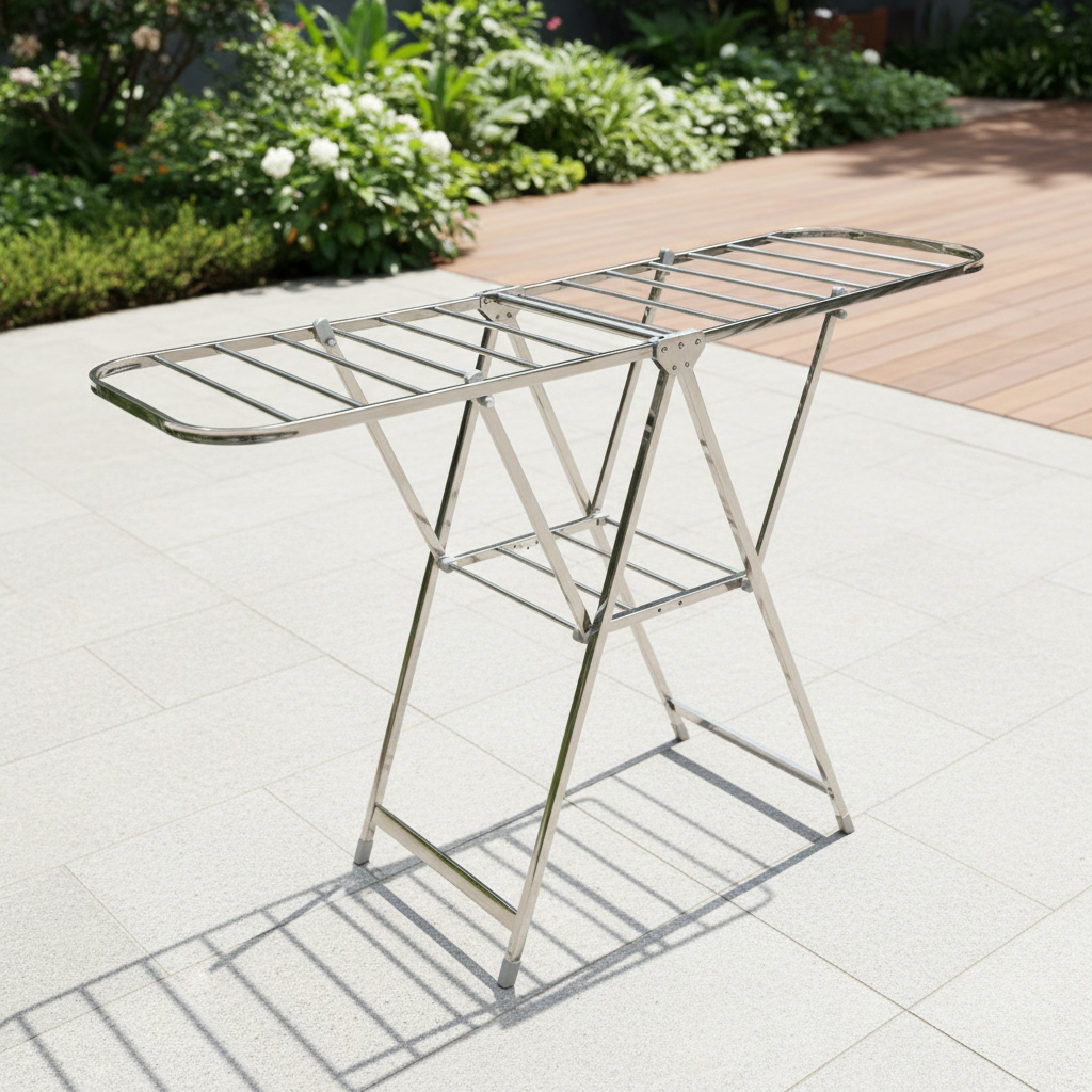 Capsule design outdoor drying rack with stable frame structure ideal for efficient household laundry drying in compact spaces.