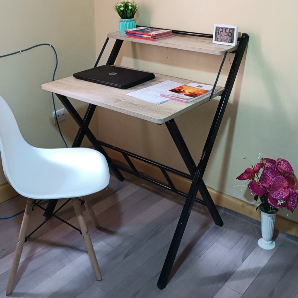 Foldable Computer Desk with Upper Storage Shelf