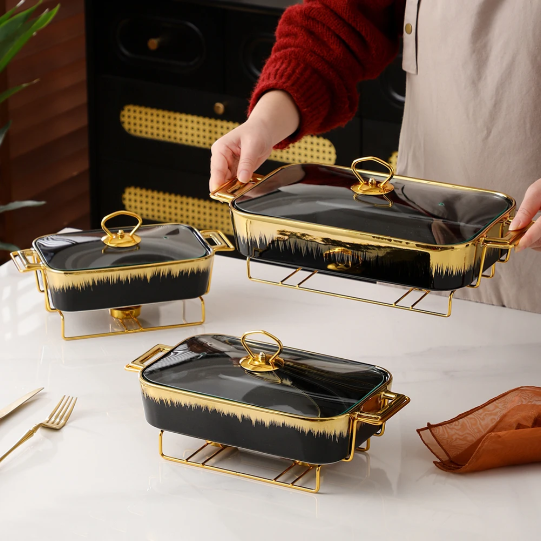 3Pcs Ceramic Chafing Dish Set