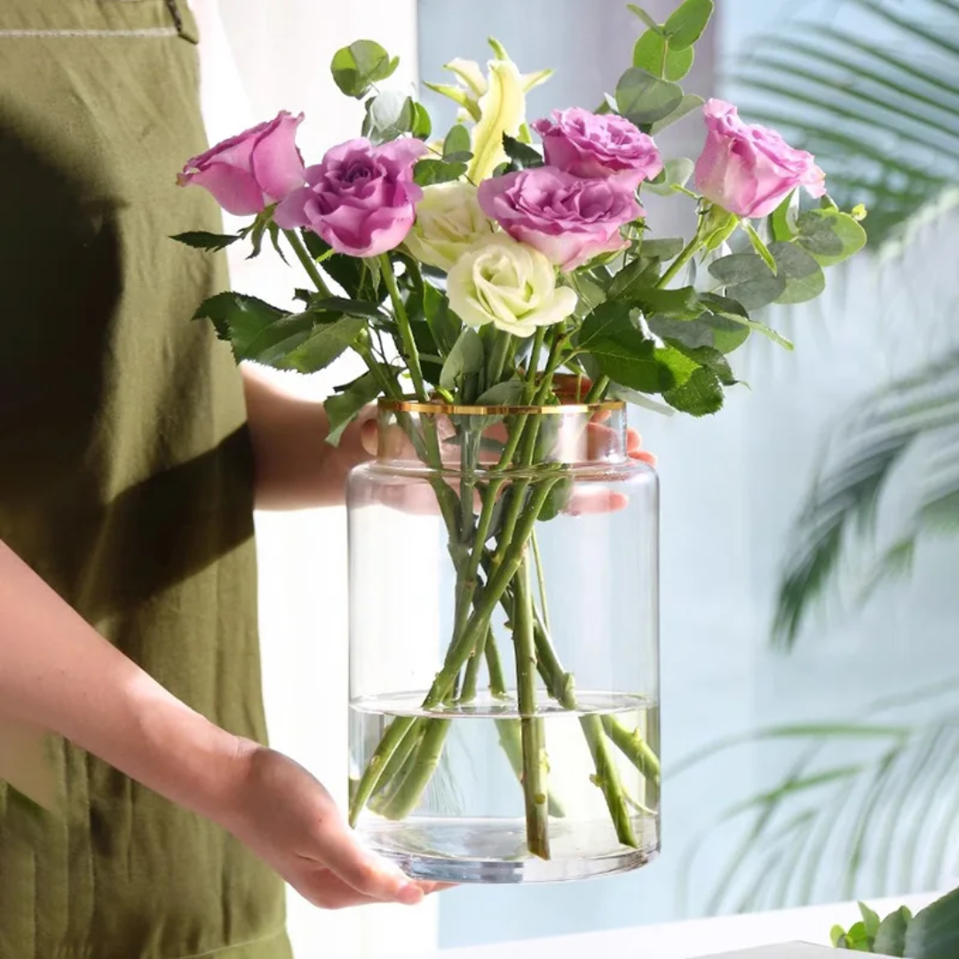 Clear Glass Vase With Gold Accent