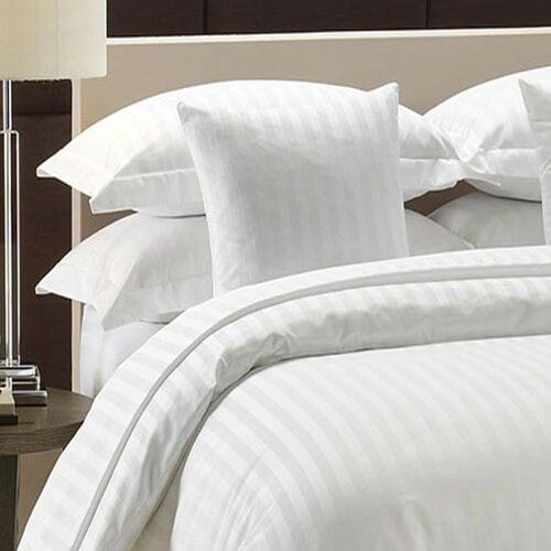 10-piece white striped duvet set 6×7 with slippers, pillows, sheets, and cushion covers for complete bedding. 
