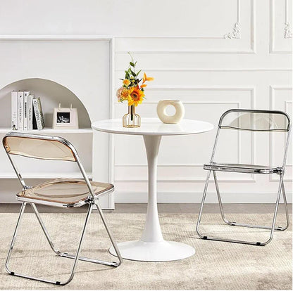 Transparent acrylic folding chair with chrome frame for modern indoor and outdoor seating