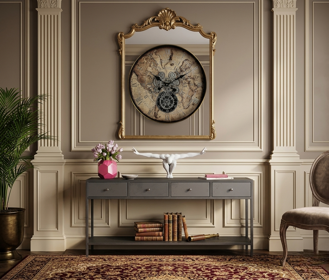 60cm Round vintage gear wall clock with retro mechanical design for luxury interior wall décor