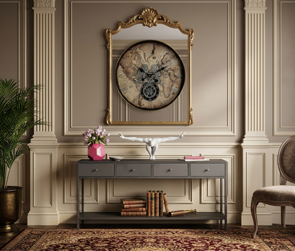 60cm Round vintage gear wall clock with retro mechanical design for luxury interior wall décor
