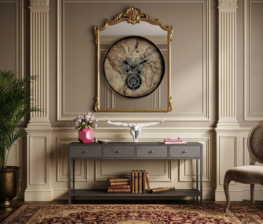 60cm Round vintage gear wall clock with retro mechanical design for luxury interior wall décor