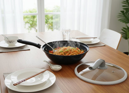 32cm non-stick wok pan with pressure release feature.