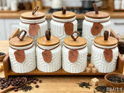 7 Piece Ceramic Storage Jar Set with Wooden Stand