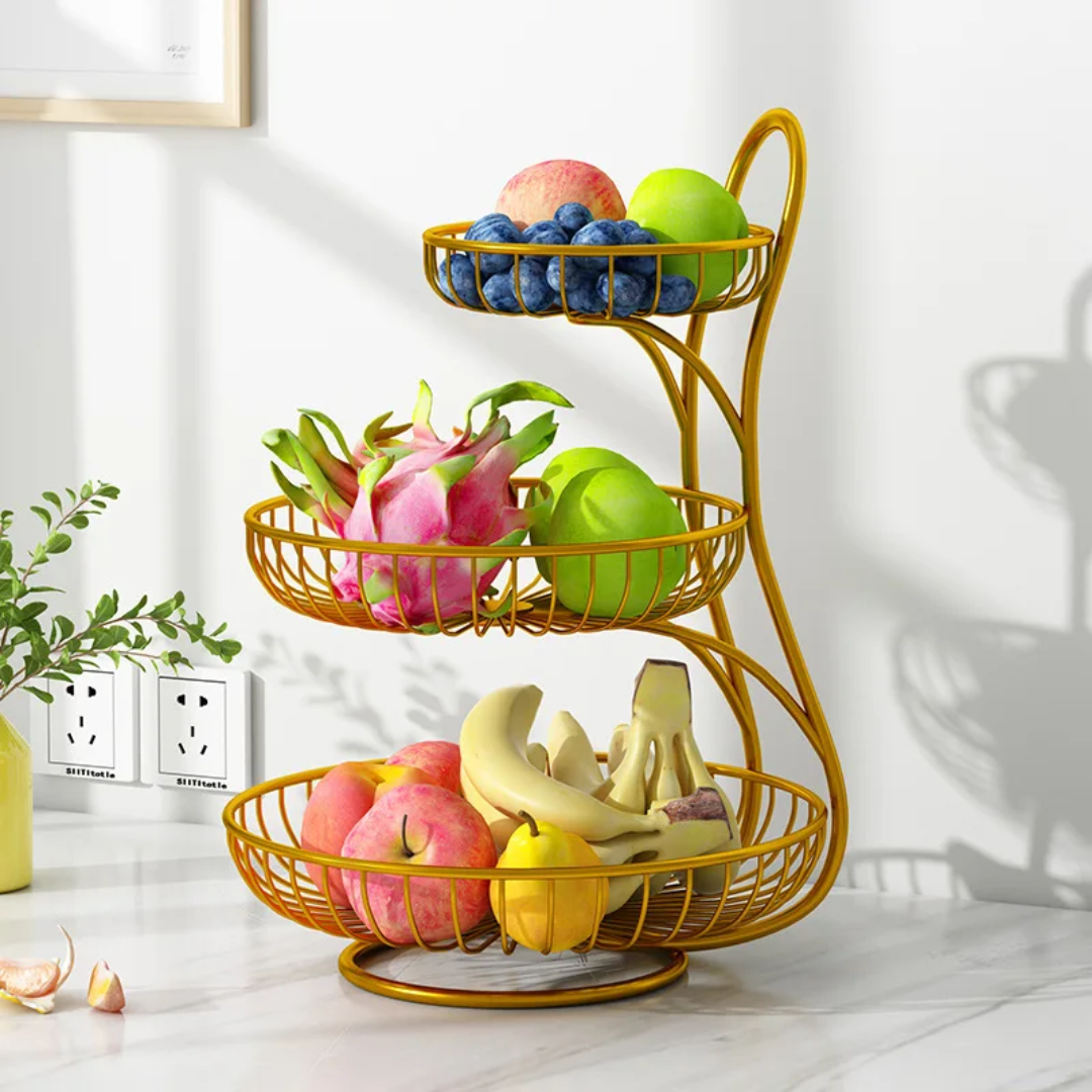 3-Layer Round Metallic Fruit Rack