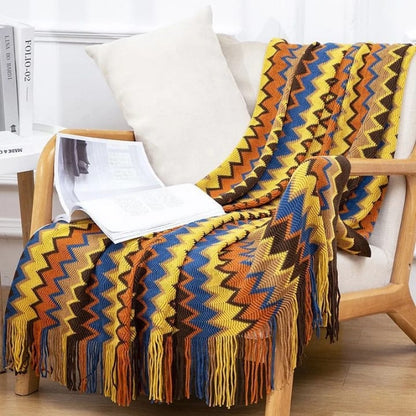 bohemian knitted throw blanket 172x130cm for sofa or bed
