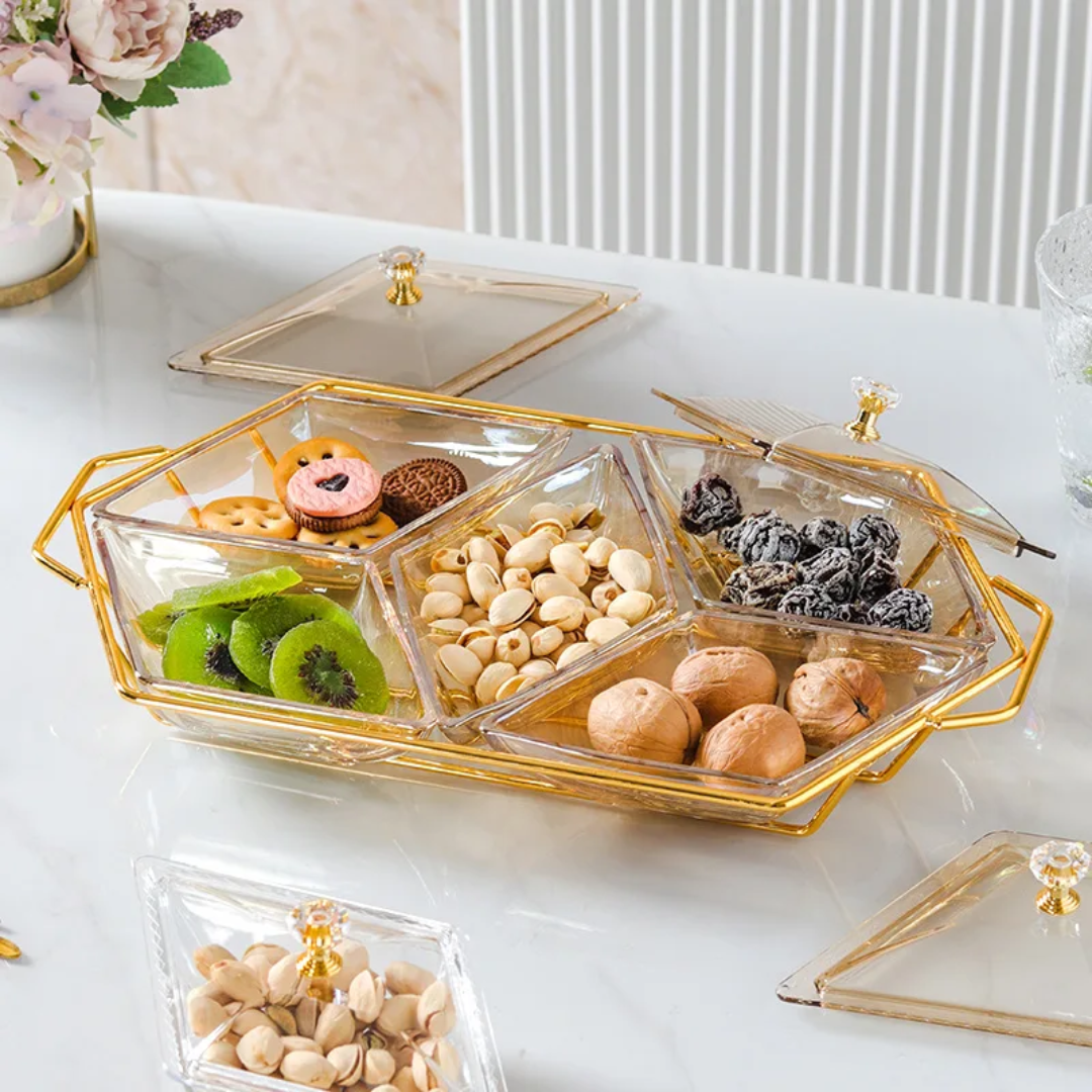 Diamond Shaped Acrylic Dish Golden Frame Serving Tray