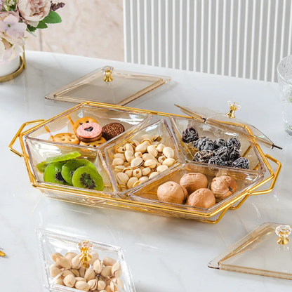 Diamond Shaped Acrylic Dish Golden Frame Serving Tray