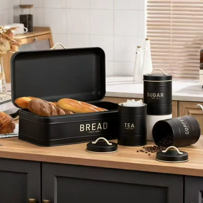 4Piece Quilted Metal Bread Box and Canister Set
