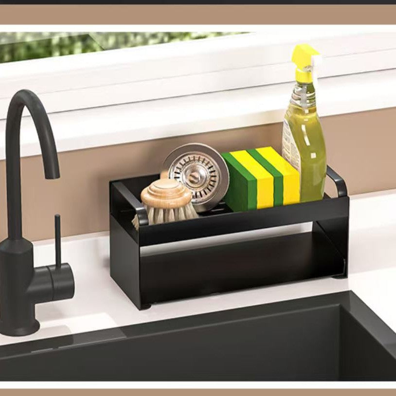 Compact kitchen sink organizer with self-draining design